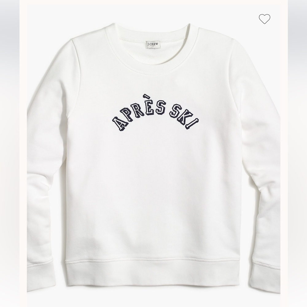 J.Crew Après Ski Embroidered Sweatshirt White Pullover Athleisure Cotton Sz L